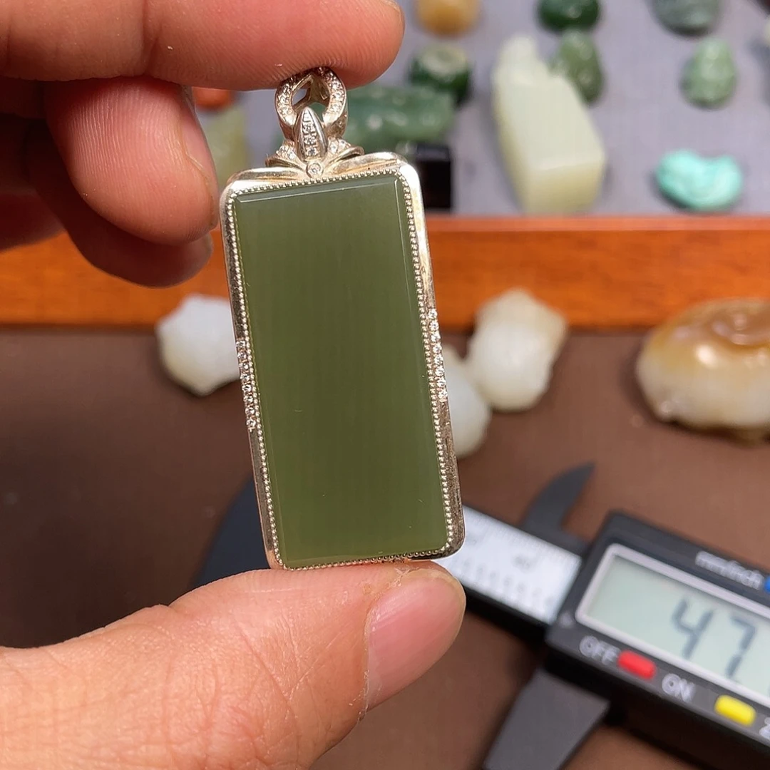 和田玉颈饰银S925镶嵌