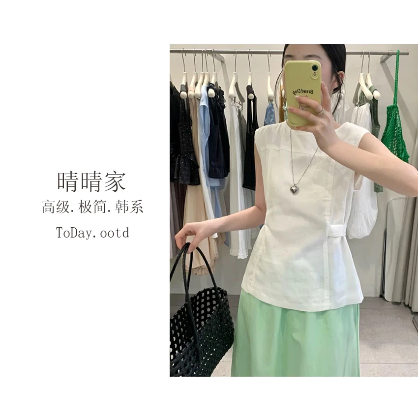 晴晴家-【雨露织梦】夏季韩系百搭雨露麻拼接背心1572