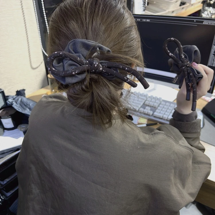 高级复古咖色碎花蝴蝶结大肠发圈洋气显发量头绳韩版女丸子头皮筋