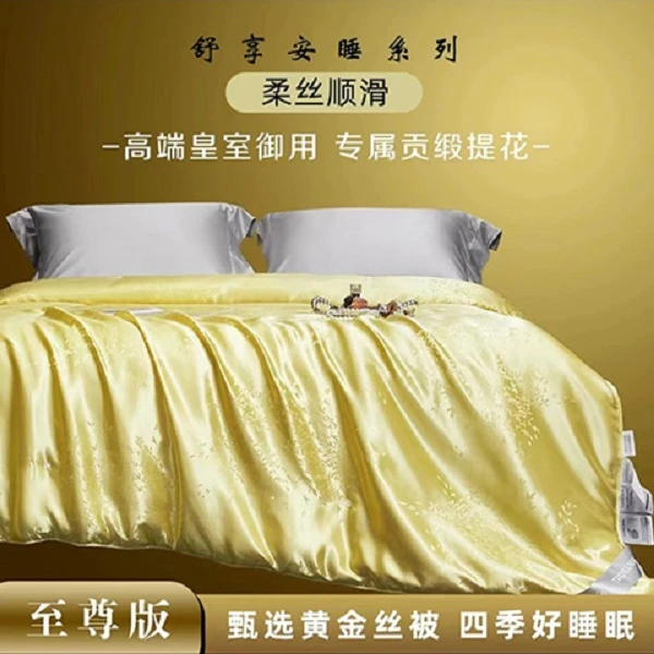黄金蚕丝被一件＋轻奢高端冰丝四件套一件（蚕丝被加四件套）200*230