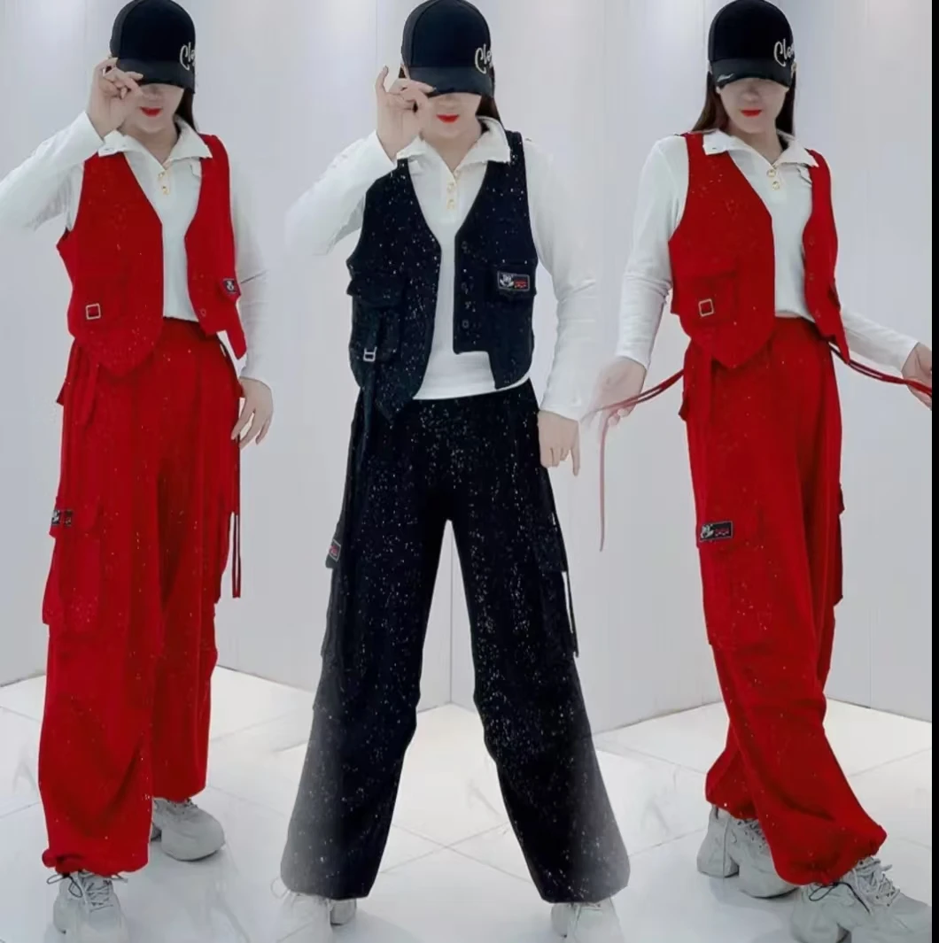 新款亮片工装马甲+时尚亮片休闲垂感工装灯笼裤洋气显瘦