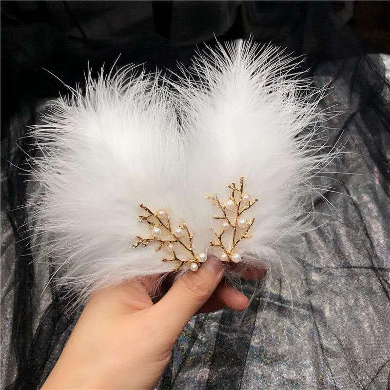 羽毛头饰发卡森系仙女超仙毛毛发夹边夹少女日系可爱古风汉服发饰