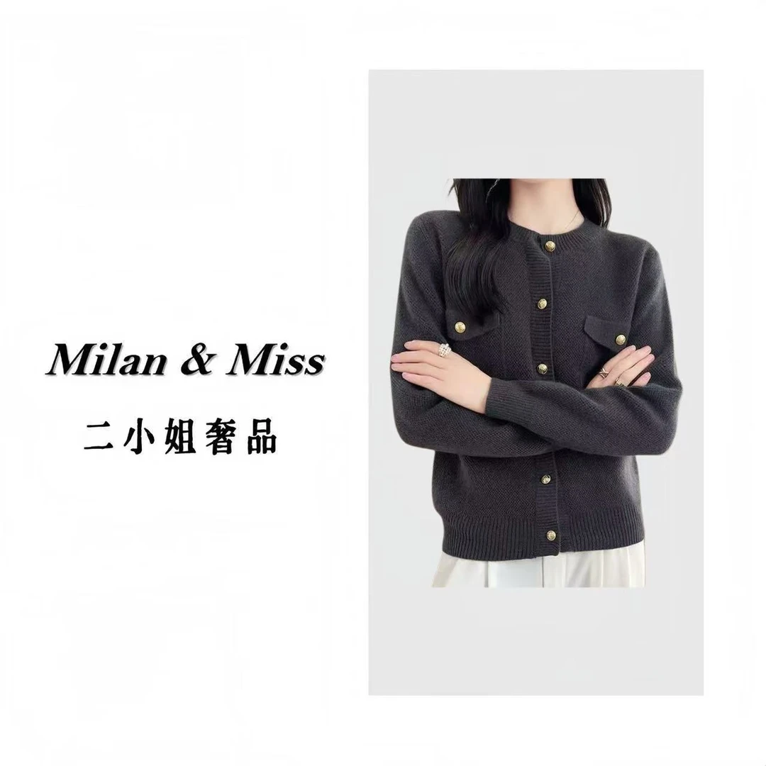 小香风气质蜂窝针织工艺宽松圆领针织衫-0679