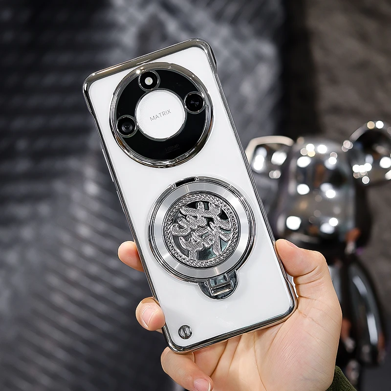 潮钻适用荣耀x60手机壳荣耀x60pro电镀无边框超薄透明支架防摔壳