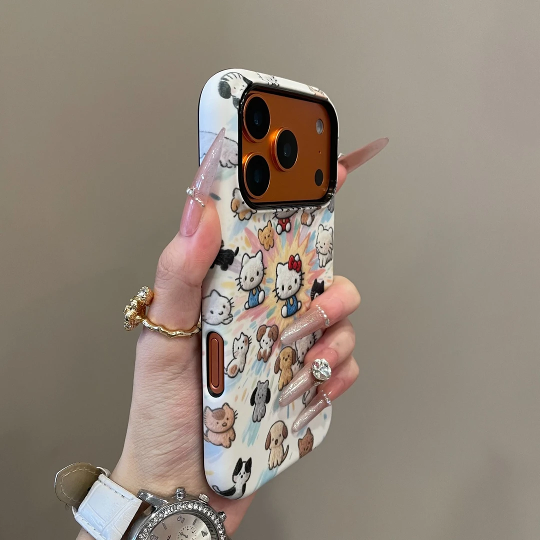 可爱彩色爆炸KT猫小狗双层适用iPhone17手机壳16pro卡通15女14pm