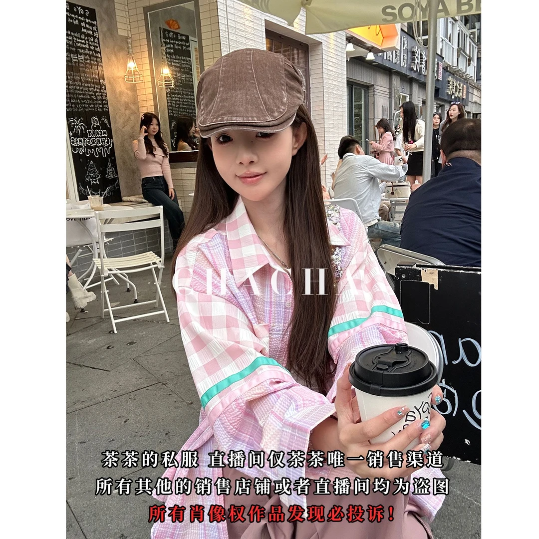 Cuicui【泡泡衬衫】粉色拼接泡泡衬衫