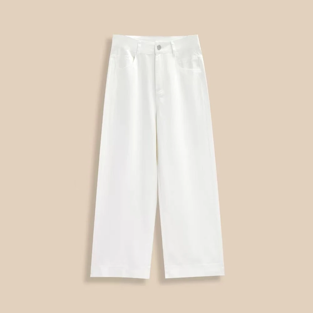 夏季新款白色弹力高腰显瘦阔腿裤直筒裤九分裤K909