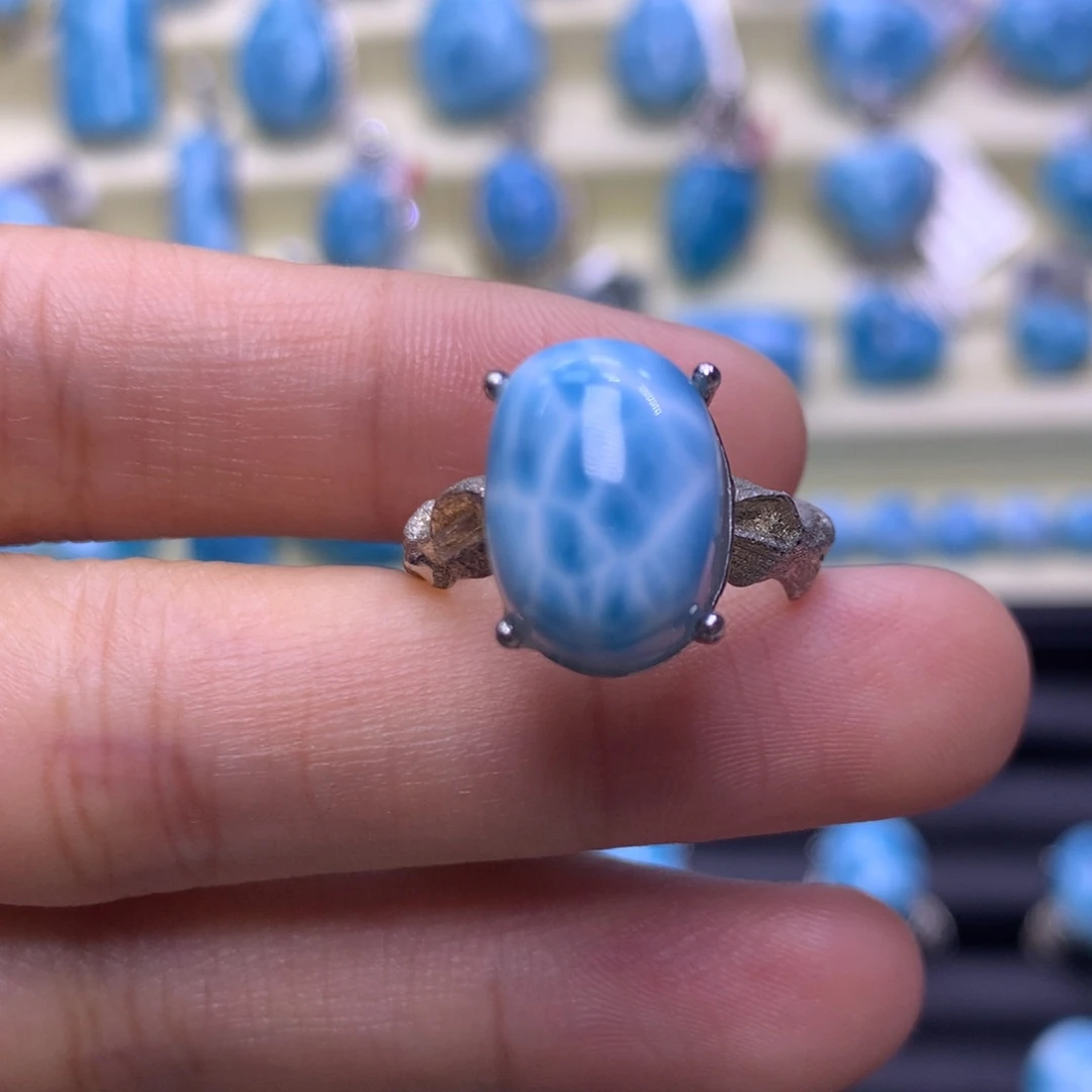 针钠钙石（海纹石）银S925镶嵌戒指蛋面戒指色差略异