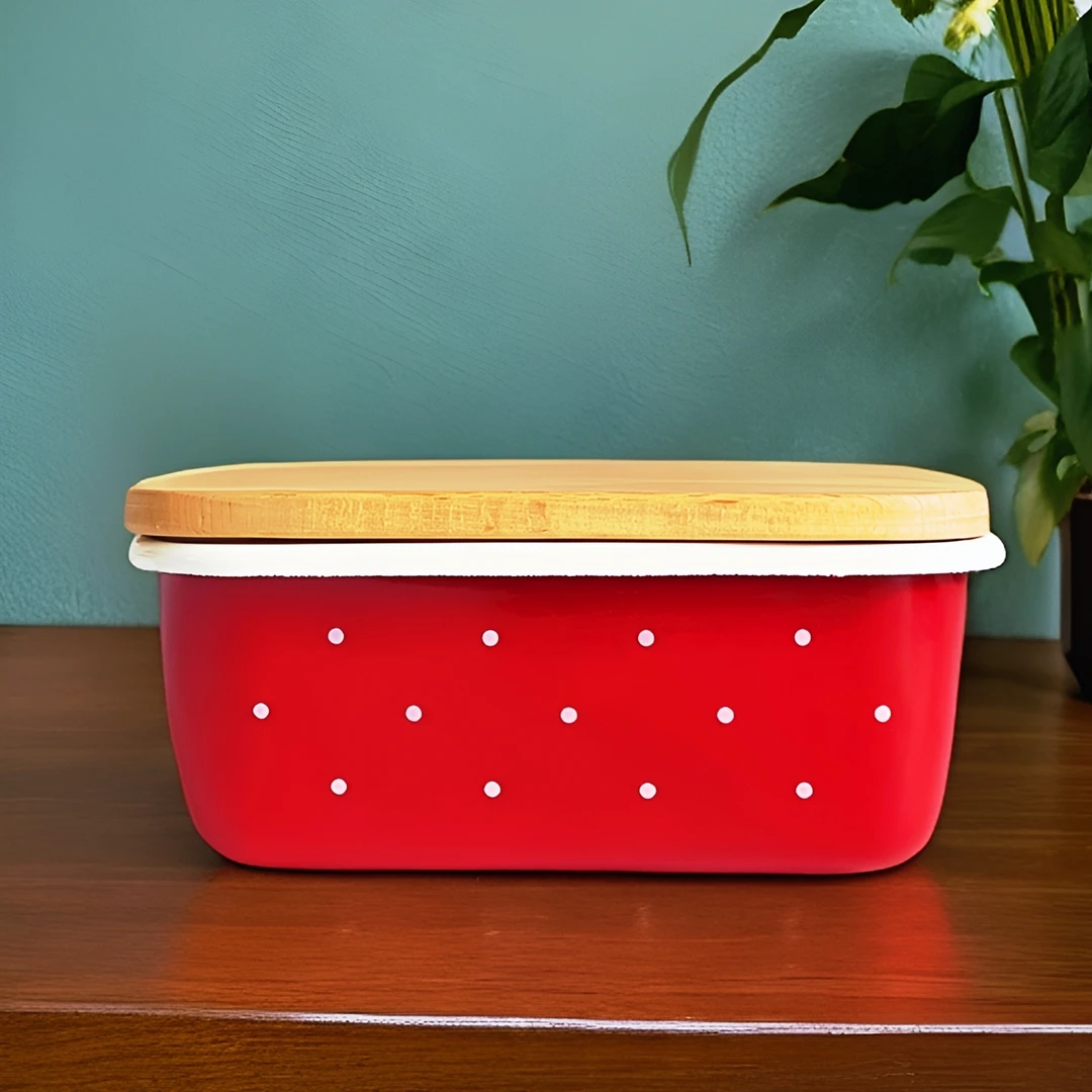 搪瓷储存罐经典大容量搪瓷+木盖油罐储蓄罐黄油盒