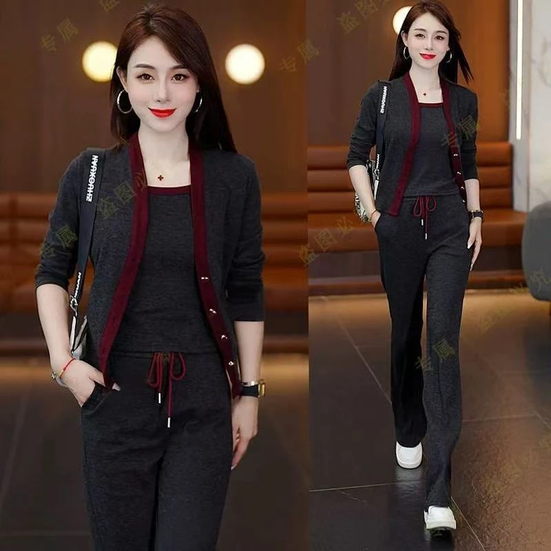 2025年春季新款三件套时尚百搭休闲修身显瘦洋气套装1319