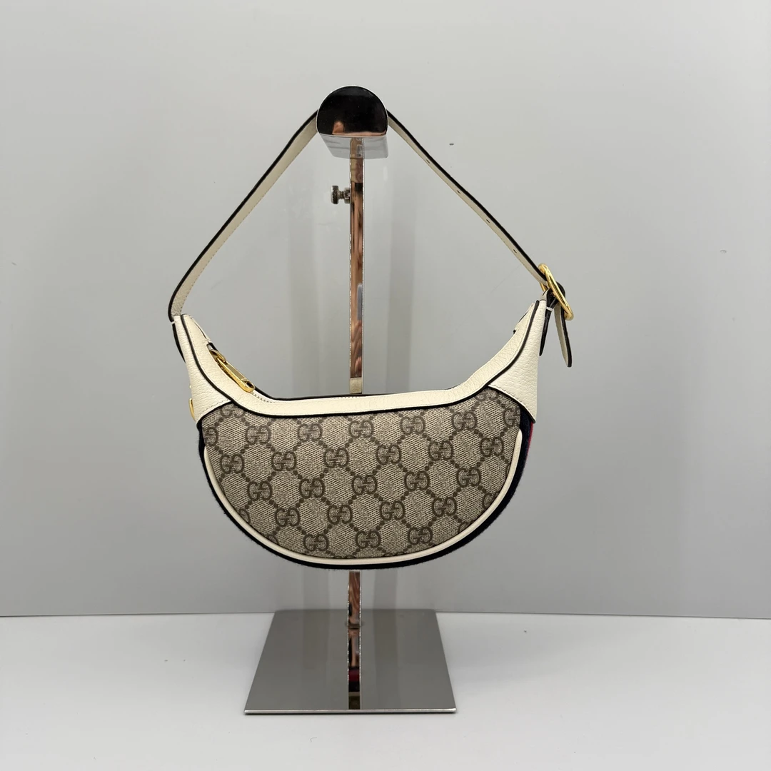 95新 GUCCI/古驰 优选/OP白色老花迷你月牙腋下包/15×20×5