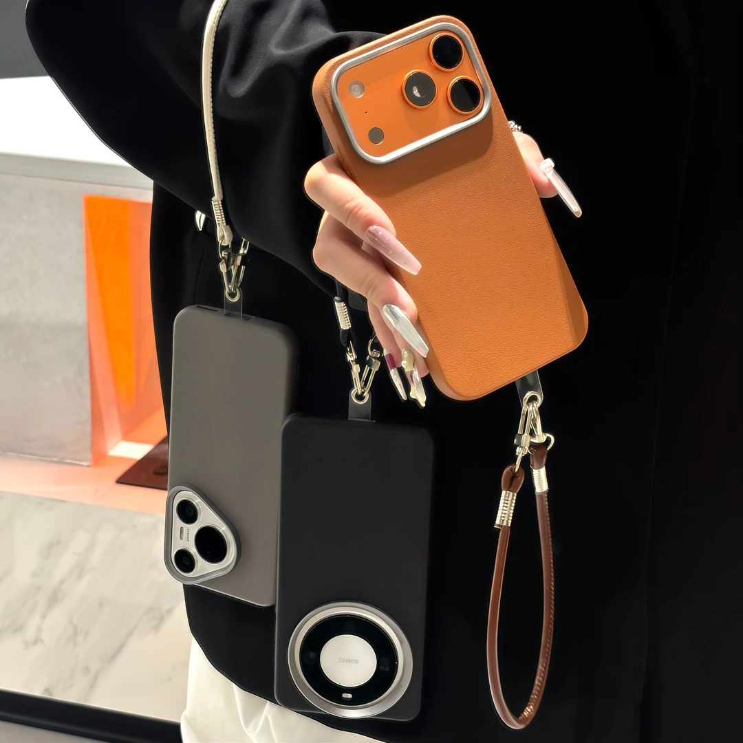 ins风纯色皮绳适用苹果17/16手机壳iPhone15小米14vivopppo华为潮