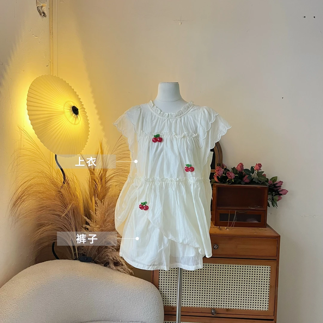 LHTE青青大码女装 夏款轻奢轻薄宽松版樱桃甜美两件套T7837杏色