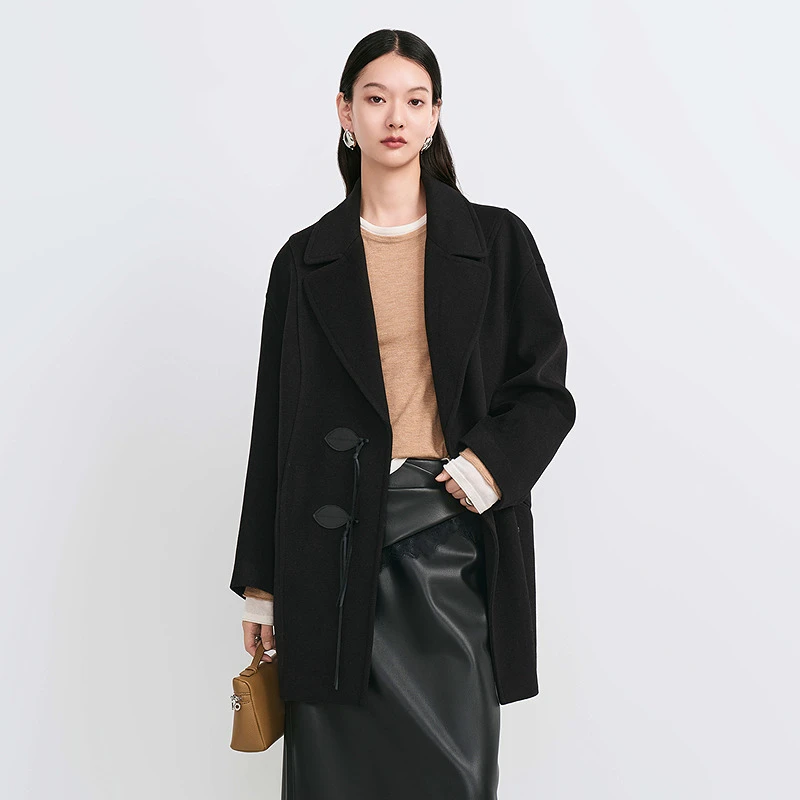 【商场同款】HPLY荷比俪冬季翻领新中式扣袢毛呢大衣HZE43500428