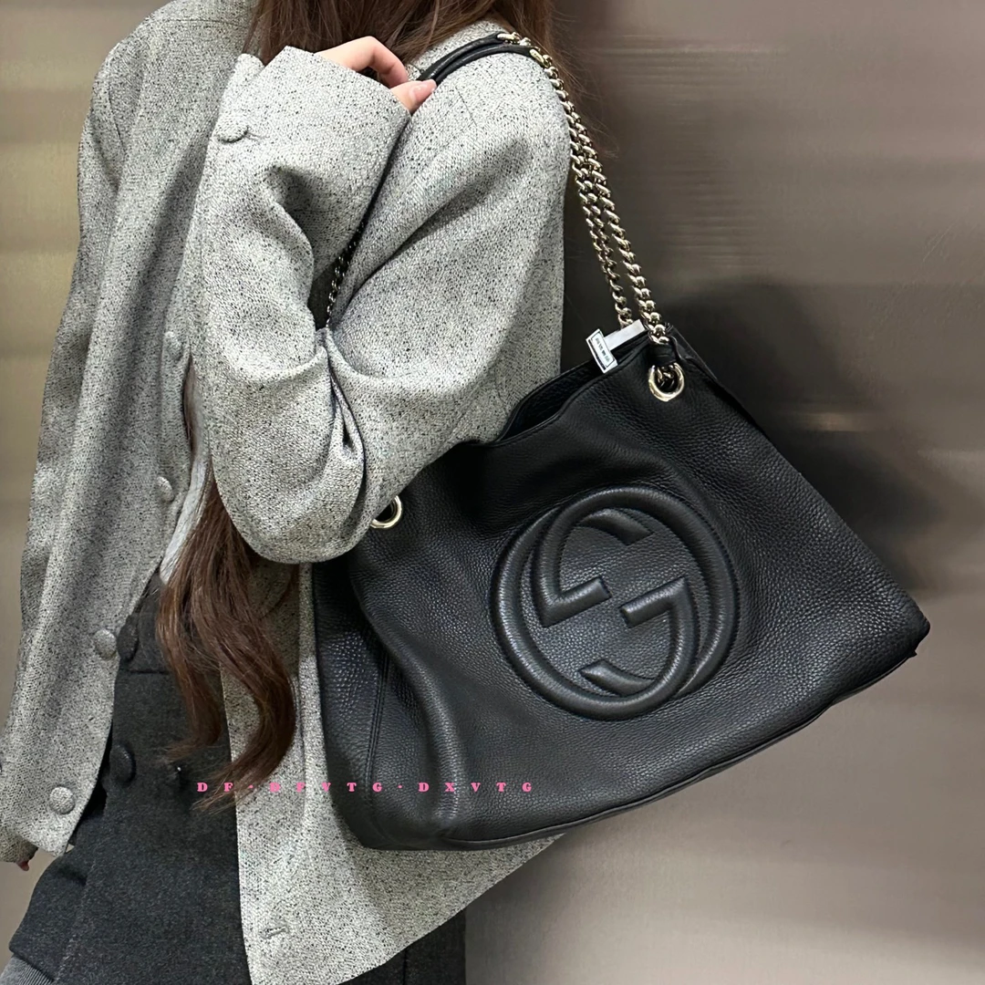 95新 GUCCI/古驰 gucci 黑金soho托特单肩包