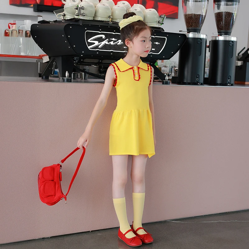 童装女童2025新款小女孩夏季纯色多巴胺连衣裙儿童夏装休闲POLO裙