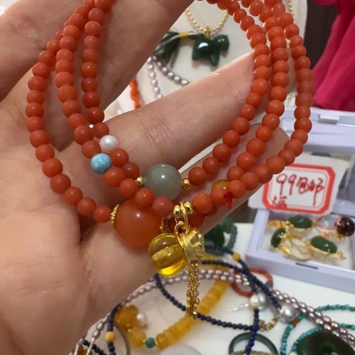 J***~南红玛瑙未镶嵌手链3.8的设计款天然结构三圈