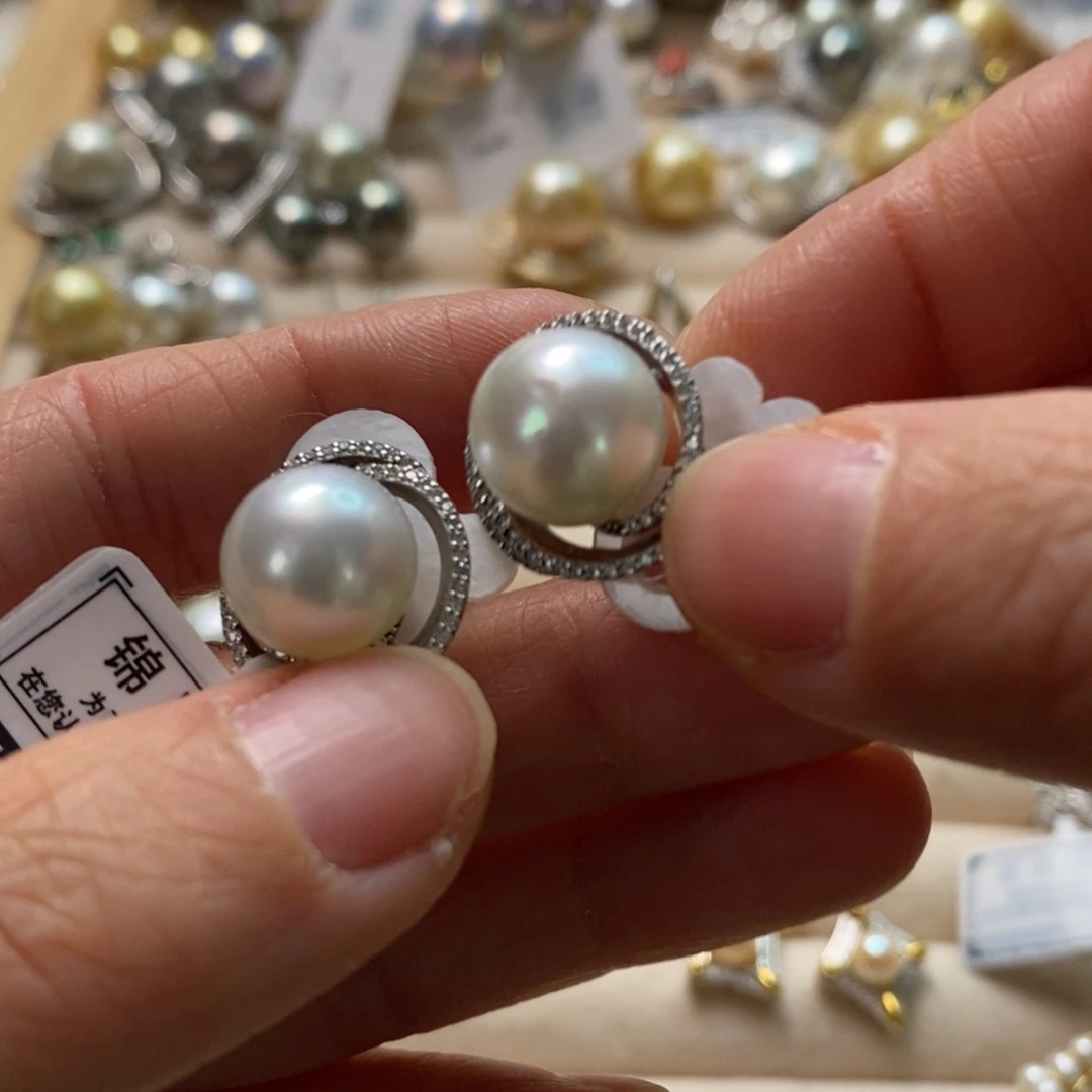 海水珍珠耳饰银S925镶嵌