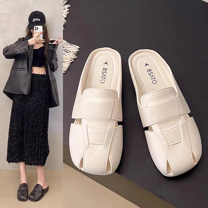 【万达清仓】韩版时尚新款防滑女外穿气质包头拖鞋一脚蹬懒人凉鞋叶