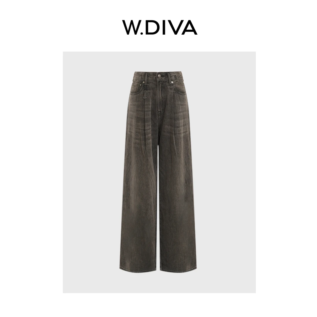 W.Diva【超薄】春夏新品复古品质通勤宽松直筒牛仔长裤51K181772