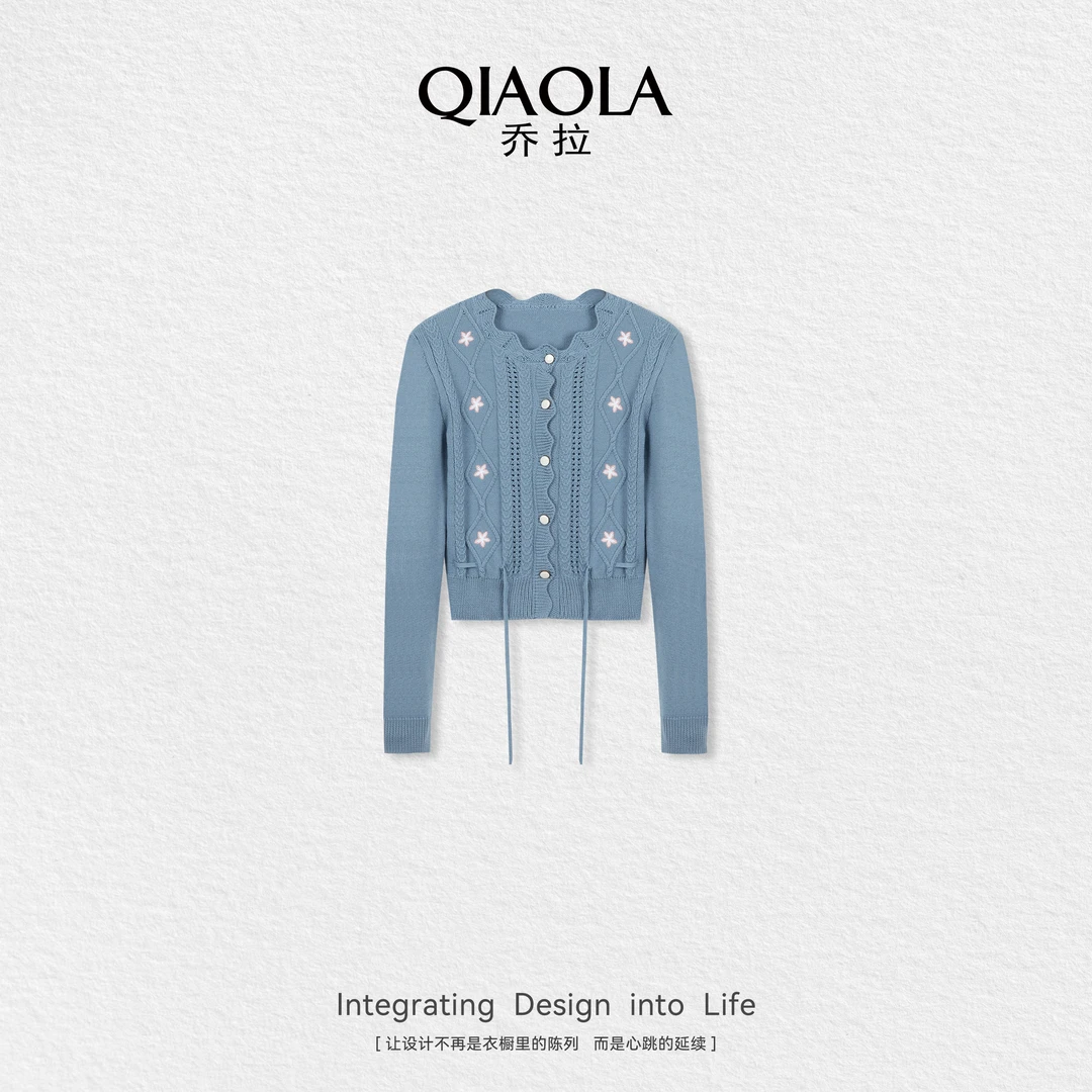 QIAOLA/乔拉【晴日赞歌】早春季新款毛织镂空编织设计百搭上衣预售