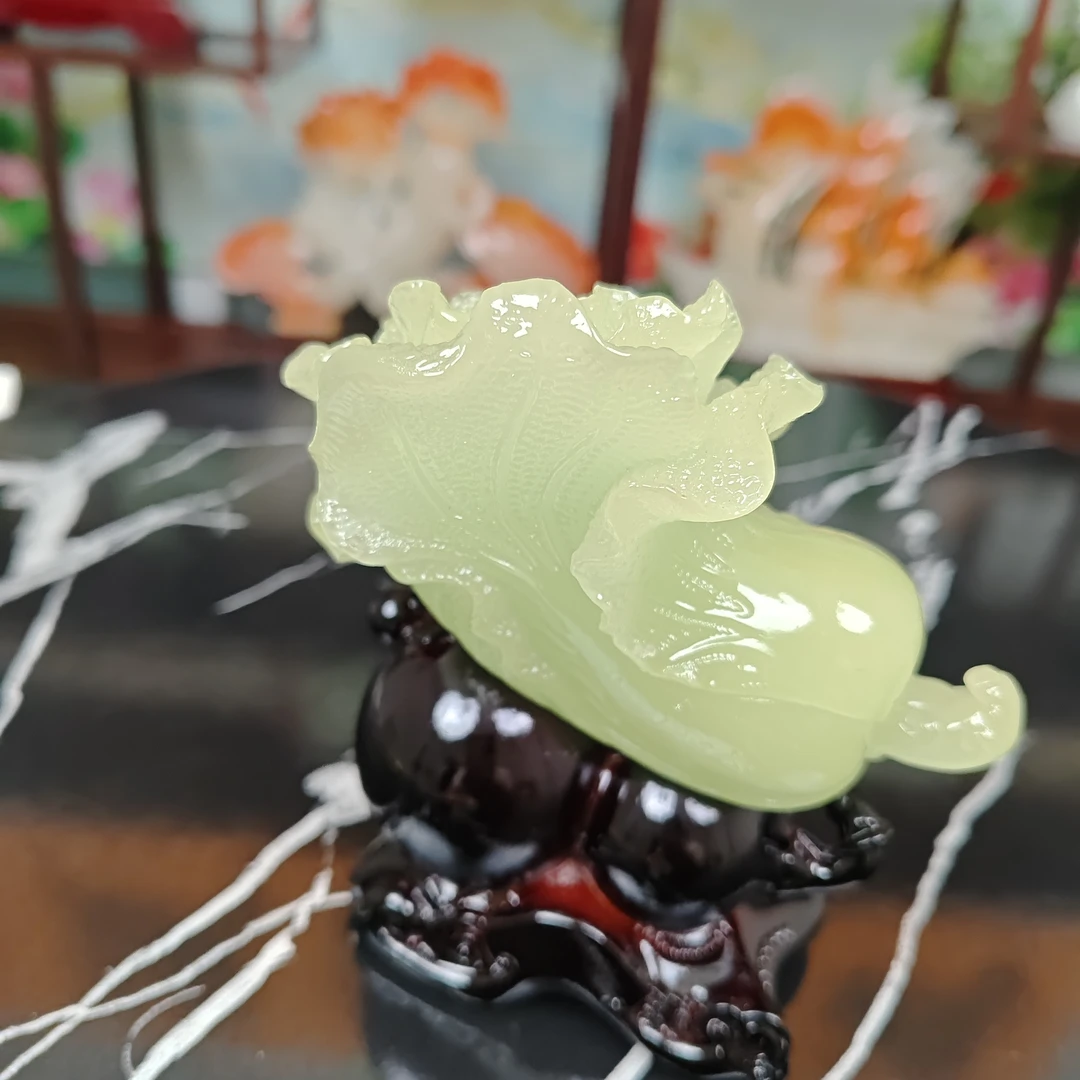 L福到财到玉白菜.长12高13,书房玄关酒柜店铺装饰品