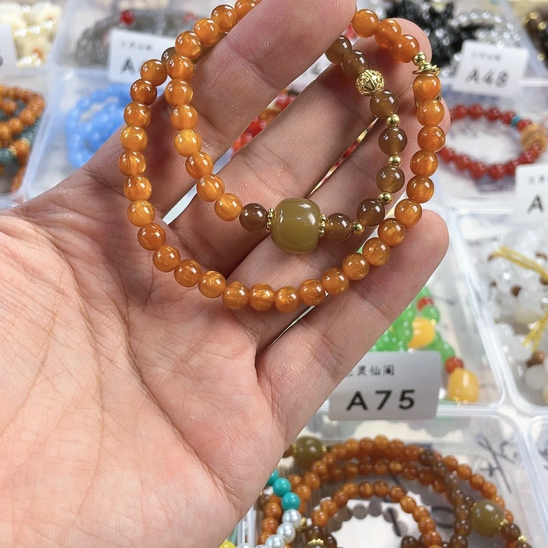 檀香木手串银S925镀金镶嵌