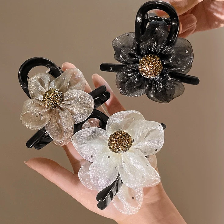 水钻花朵抓夹夹子马尾丸子头抓夹气质百搭发饰网红头饰可爱法式