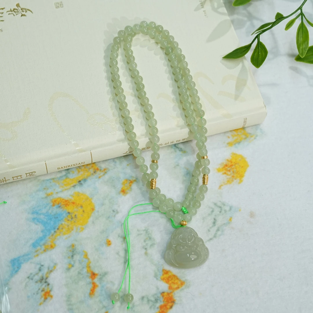 【睿泽&小池专属】S925和田玉蜂蜜水佛公套链 28*30*10/6mm/62cm