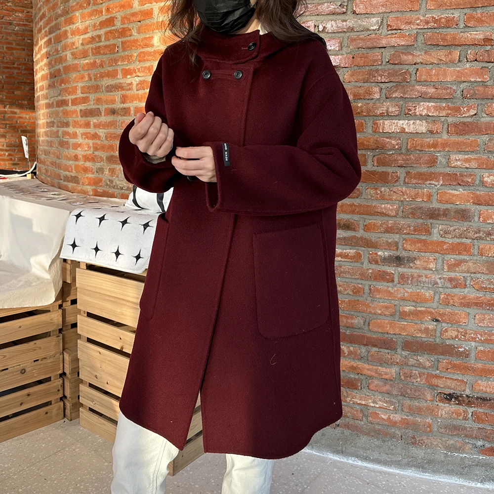 N640--秋冬连帽气质女可脱卸羽绒大衣90白鸭绒落肩羽绒服羊毛外套