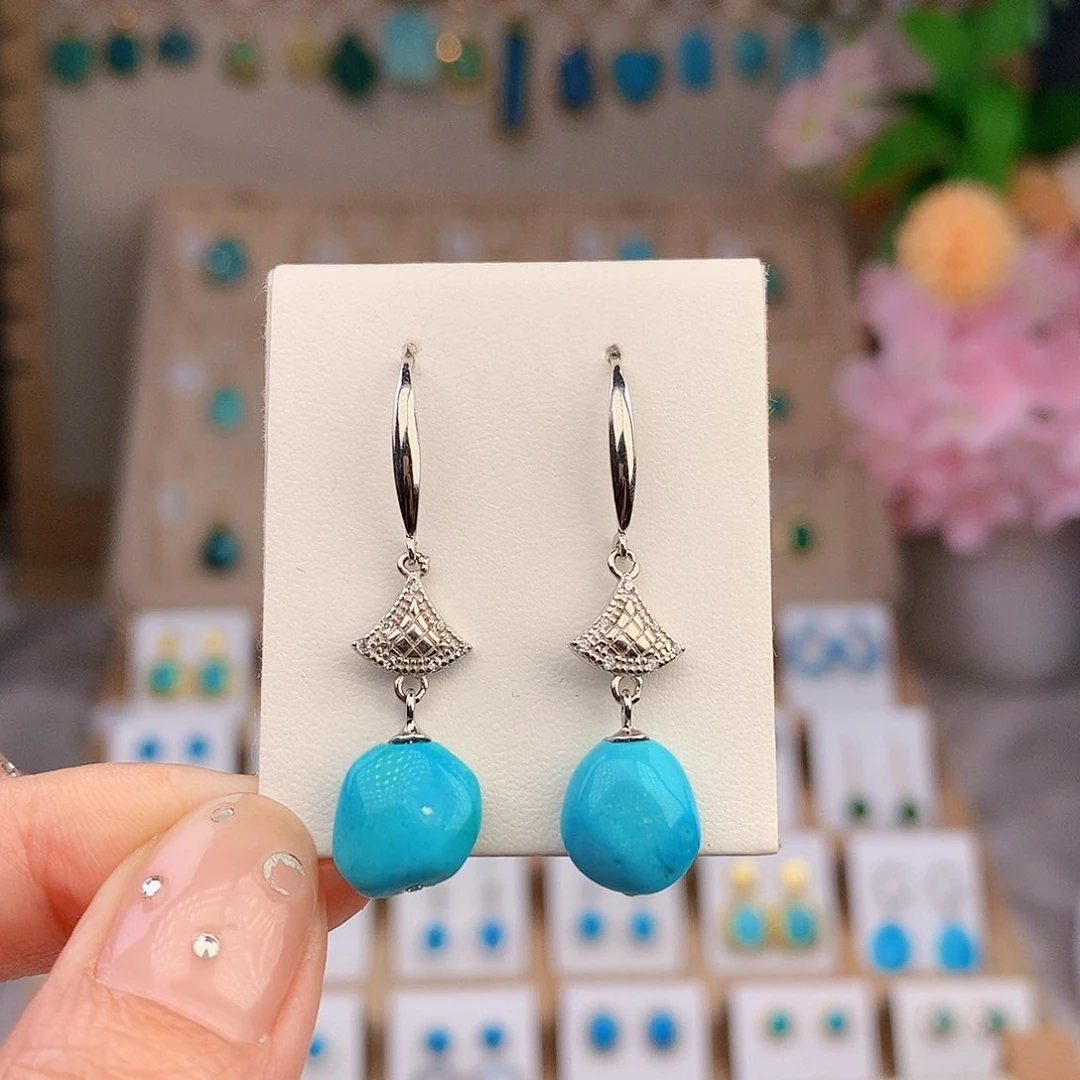 银S925镶嵌绿松石耳饰