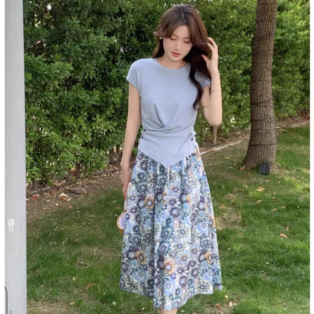 DS52203回味依衣高级感时尚设计师款碎花裙两件套