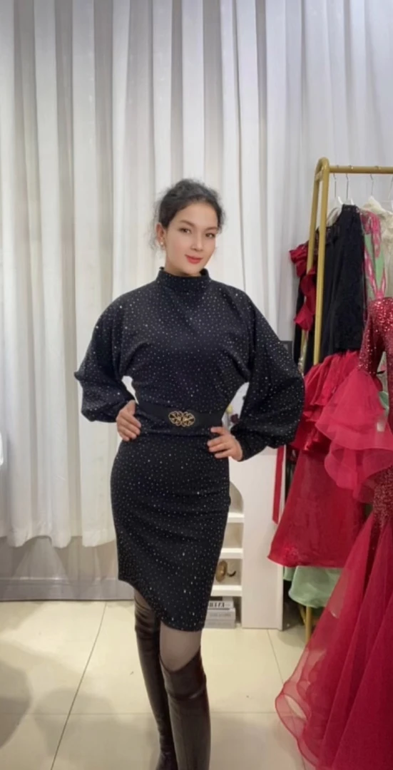 【新疆包邮】短裙灯笼袖褶皱冬季套头款连衣裙百搭服装网红