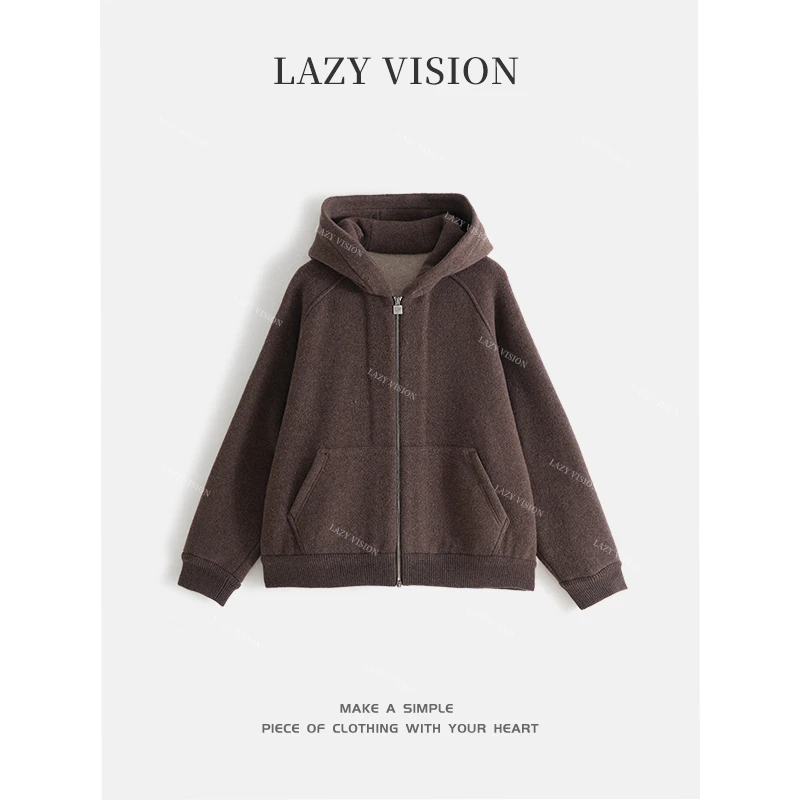 LAZYVISION/羊绒‘羊毛’连帽开衫休闲外套ZMD-29367