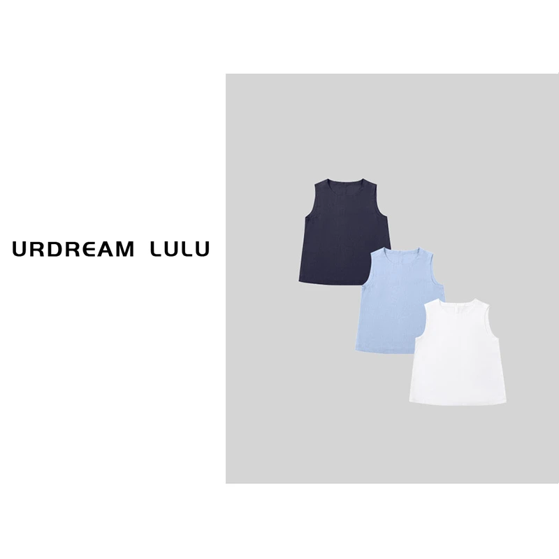 [悠闲别序] 100%亚麻宽松无袖背心女后背扣透气百搭上衣-PA027