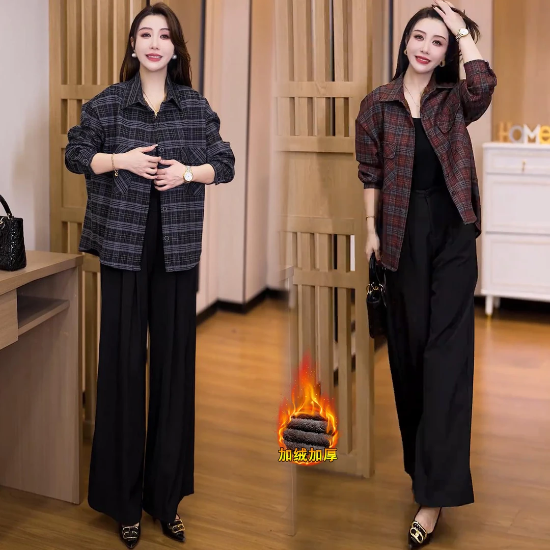 通勤加绒加厚短外套女2025秋季新款洋气显瘦大码宽松格子夹克外套