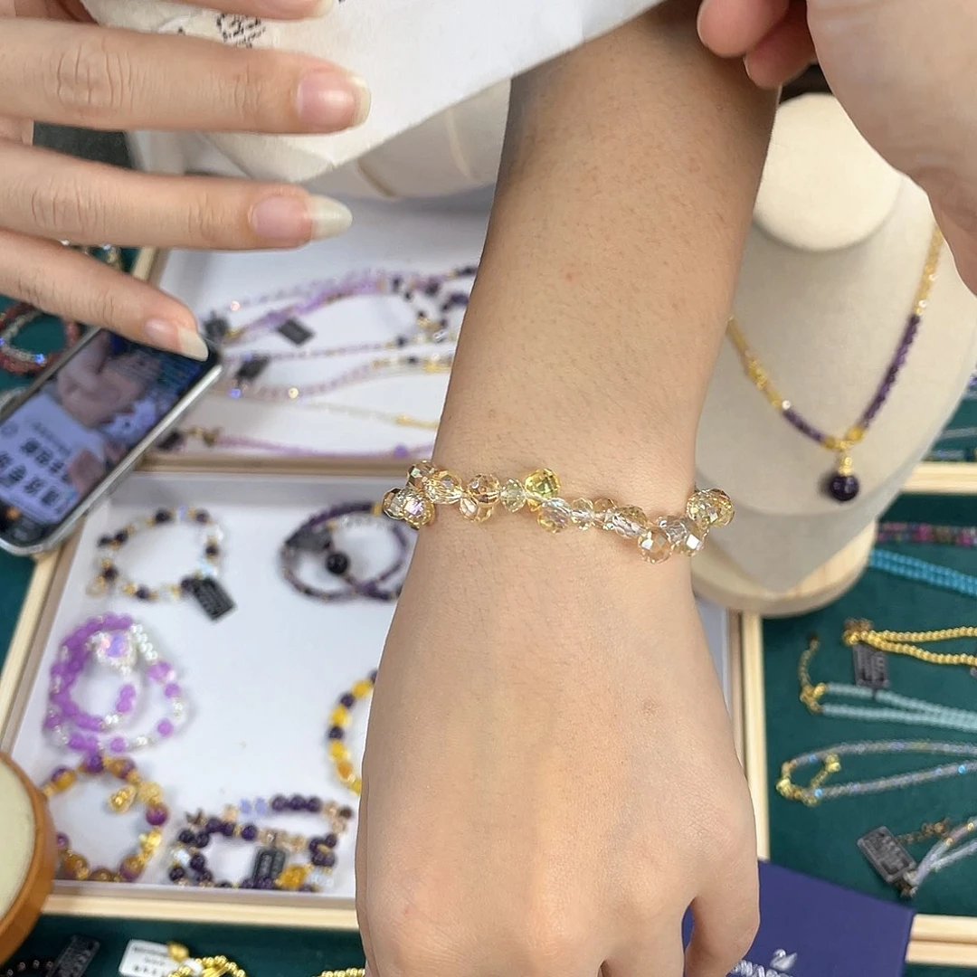 水晶手链银S925镀金镶嵌