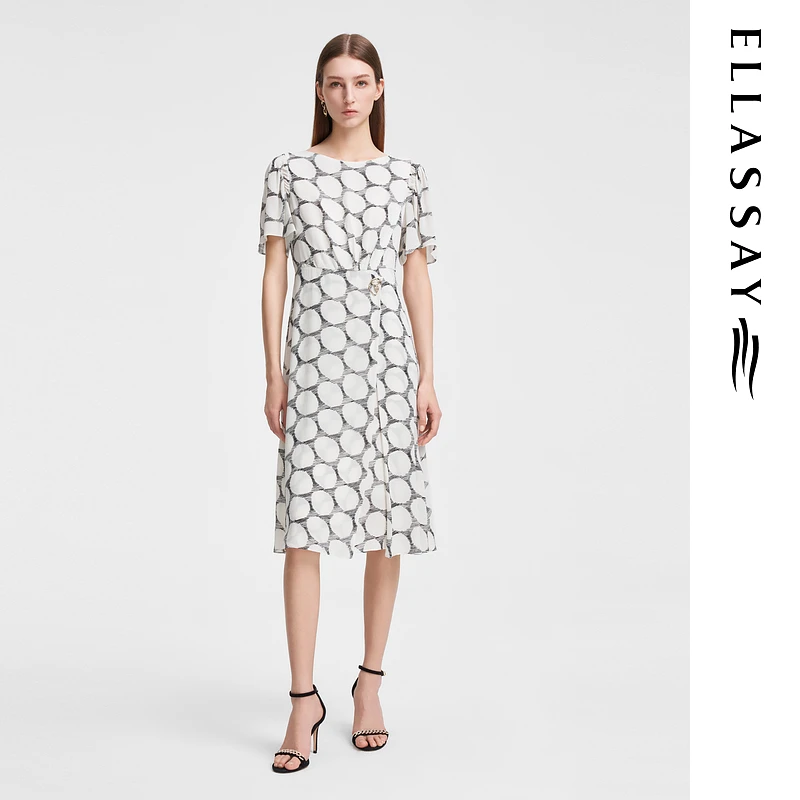 ELLASSAY歌力思夏季桑蚕丝手绘波点连衣裙女EWF352Y12000