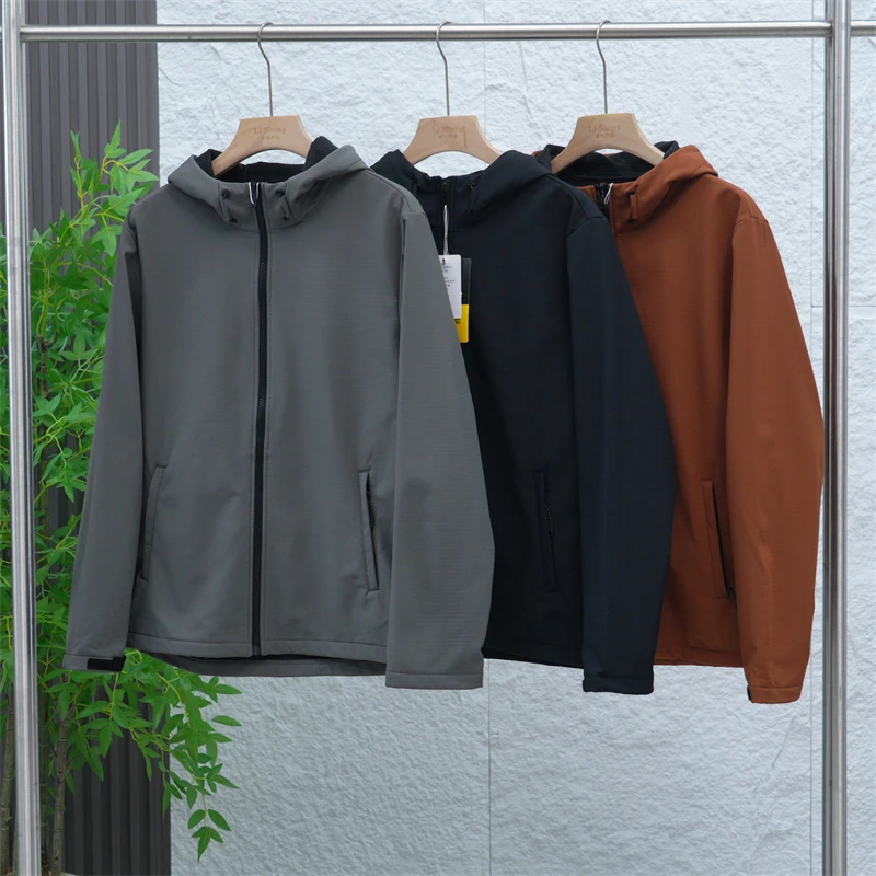 【退货补运费】秋季男士防泼水加绒保暖简约百搭连帽软壳夹克248625