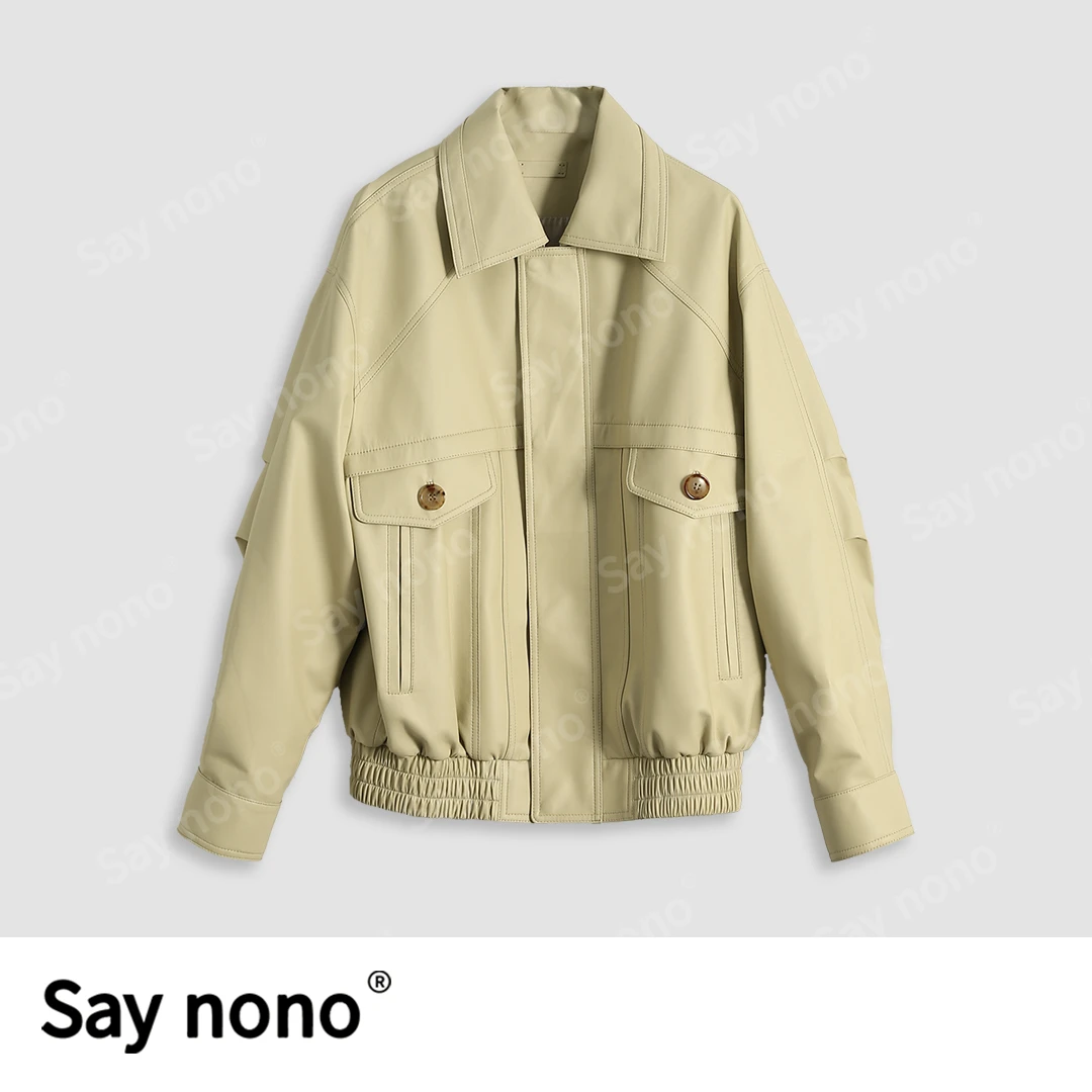 懒猫nono│Saynono ＿超薄哑光无涂绵羊皮立领真皮皮衣/HY25072