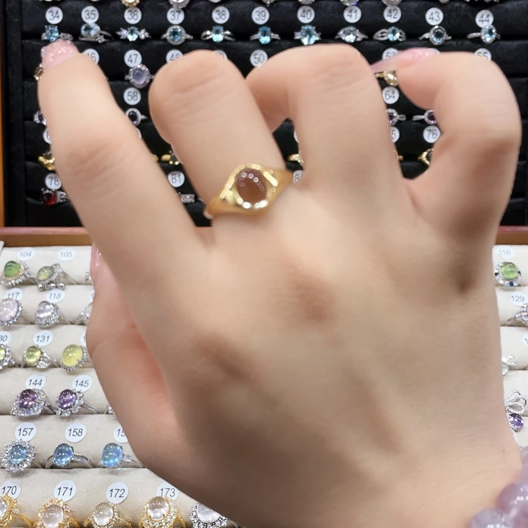 黄晶戒指女款银S925镶嵌