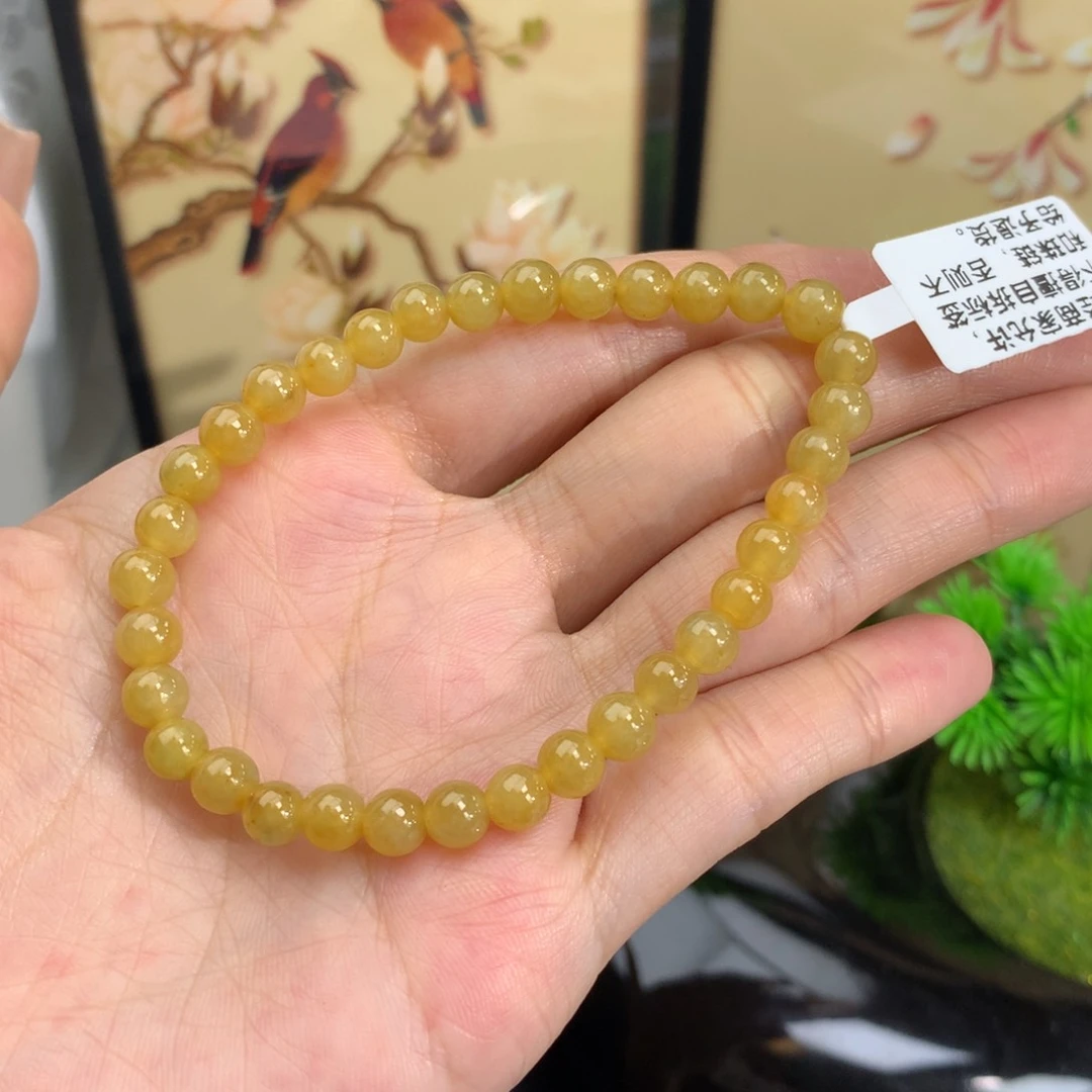 翡翠手链未镶嵌卡5.6冰黄手串