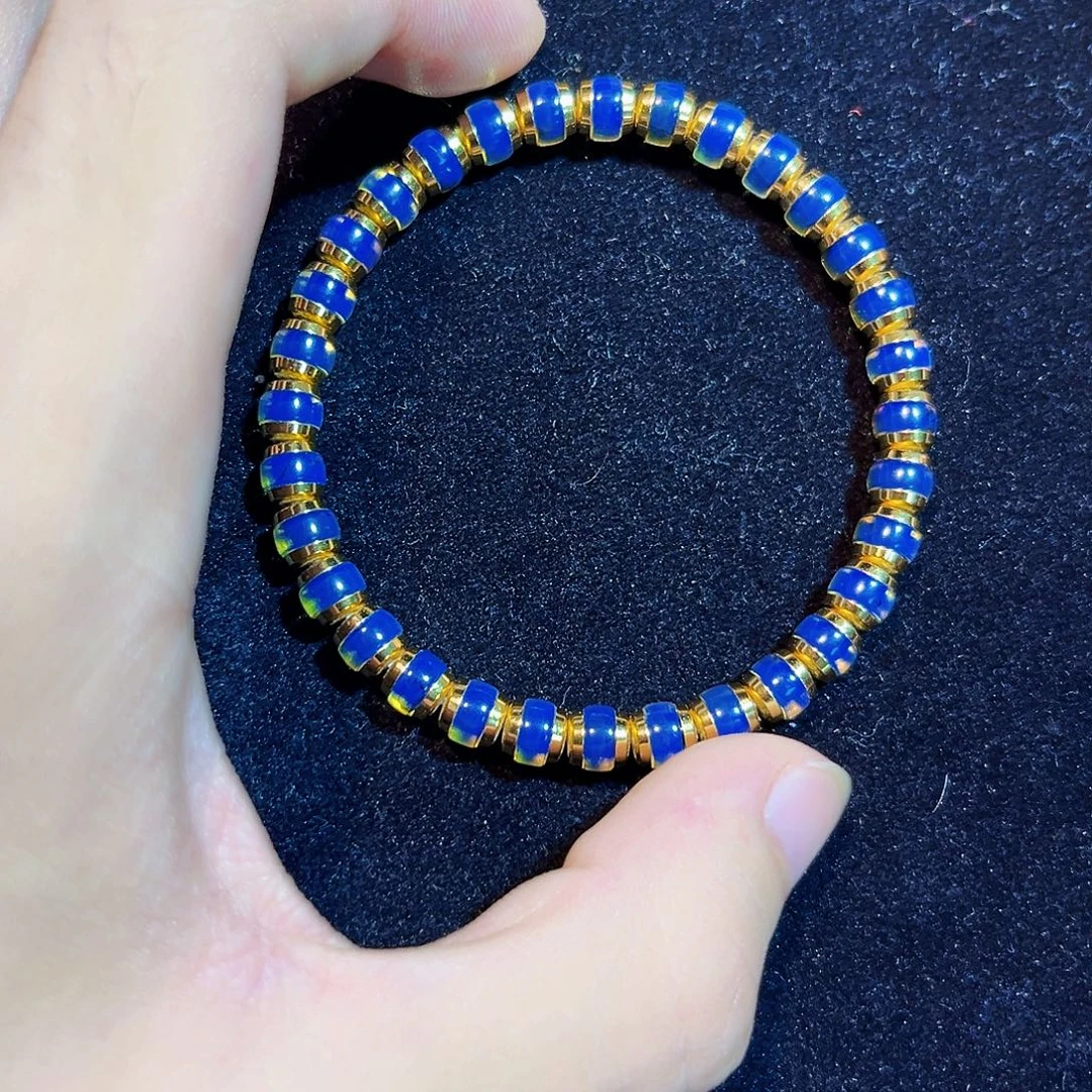 蓝珀银S925镀金镶嵌珠宝奇石6mm