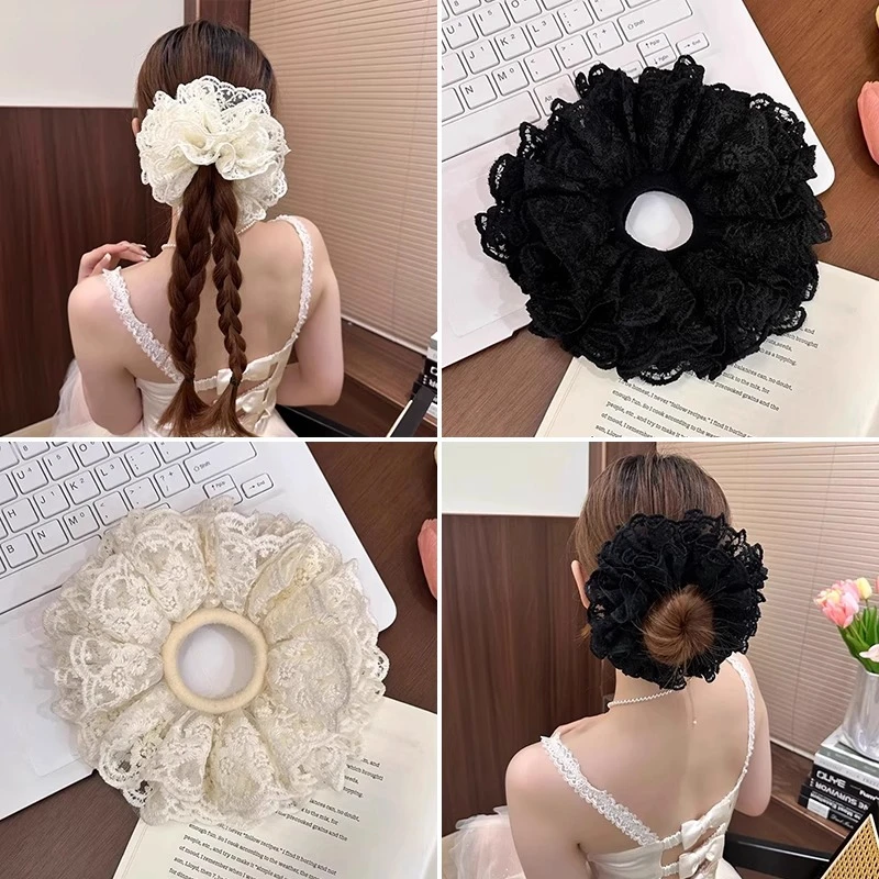 韩系蕾丝大肠发圈超大头花头绳女2025新款高级感发绳丸子头发饰