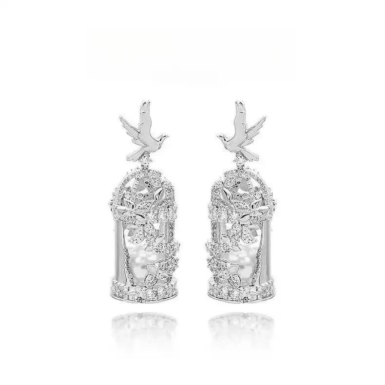 铜合金耳饰 雕花波笼鸟笼小众复古优雅个性高级感气质耳环项链女