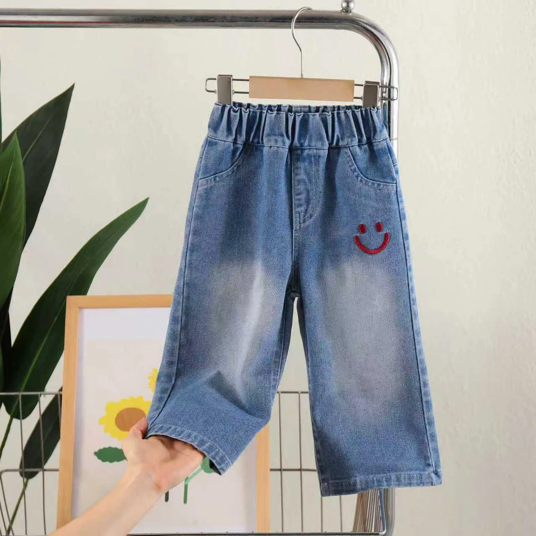 女童秋季刺绣牛仔裤2025新款中小童春秋休闲阔腿裤儿童宽松直筒裤
