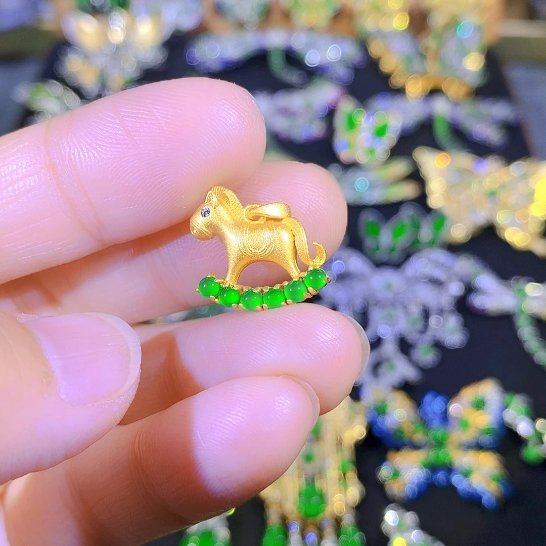 吊坠(不含链)银S925镶嵌翡翠