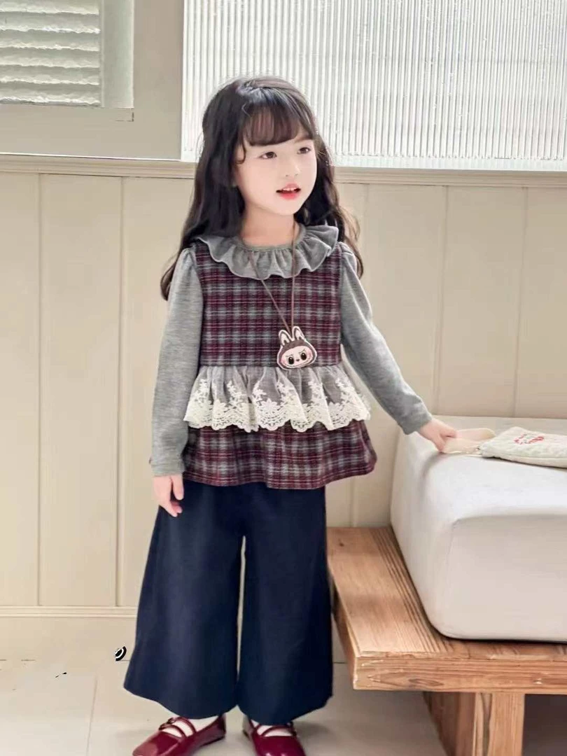 女童套装2025新款洋气儿童格子三件套韩版秋装宝宝ins风韩版洋气