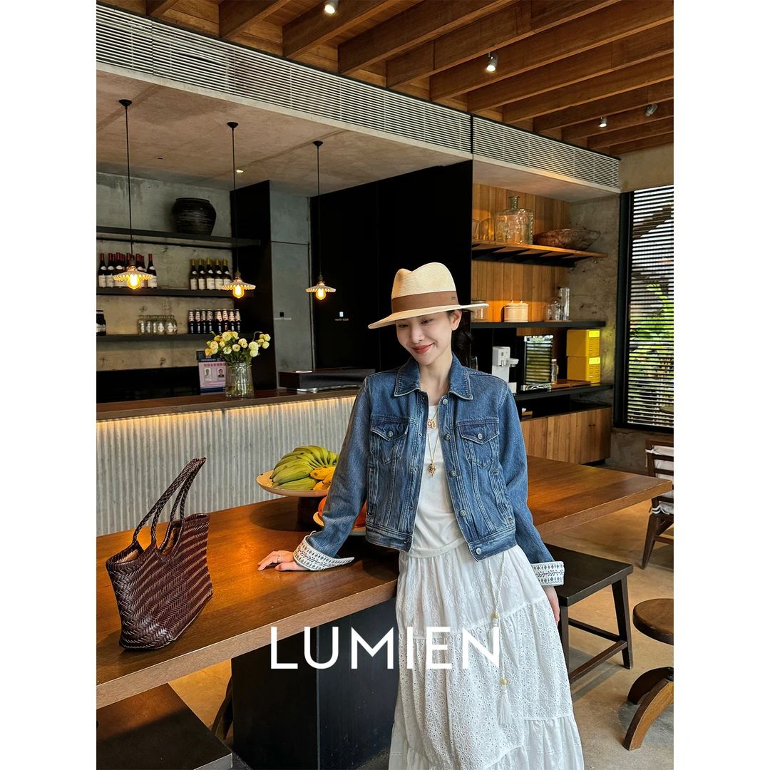 【LUMIEN】复古小众设计感解构剪裁撞色袖口百搭牛仔衣女LX5CWW023