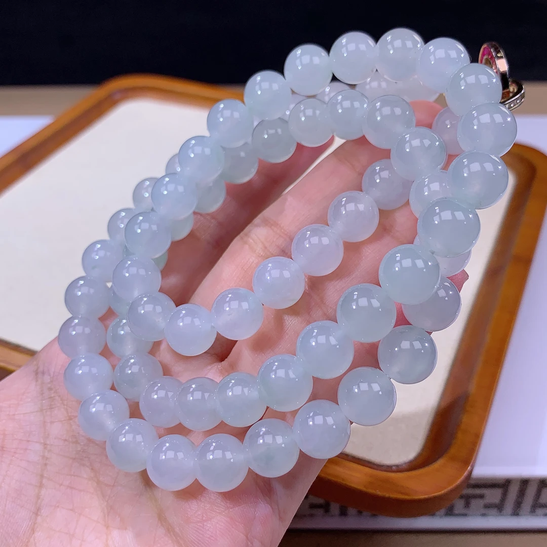 7.4-13-缅甸天然翡翠A货 女款冰晴底项链尺寸:10mm 66颗